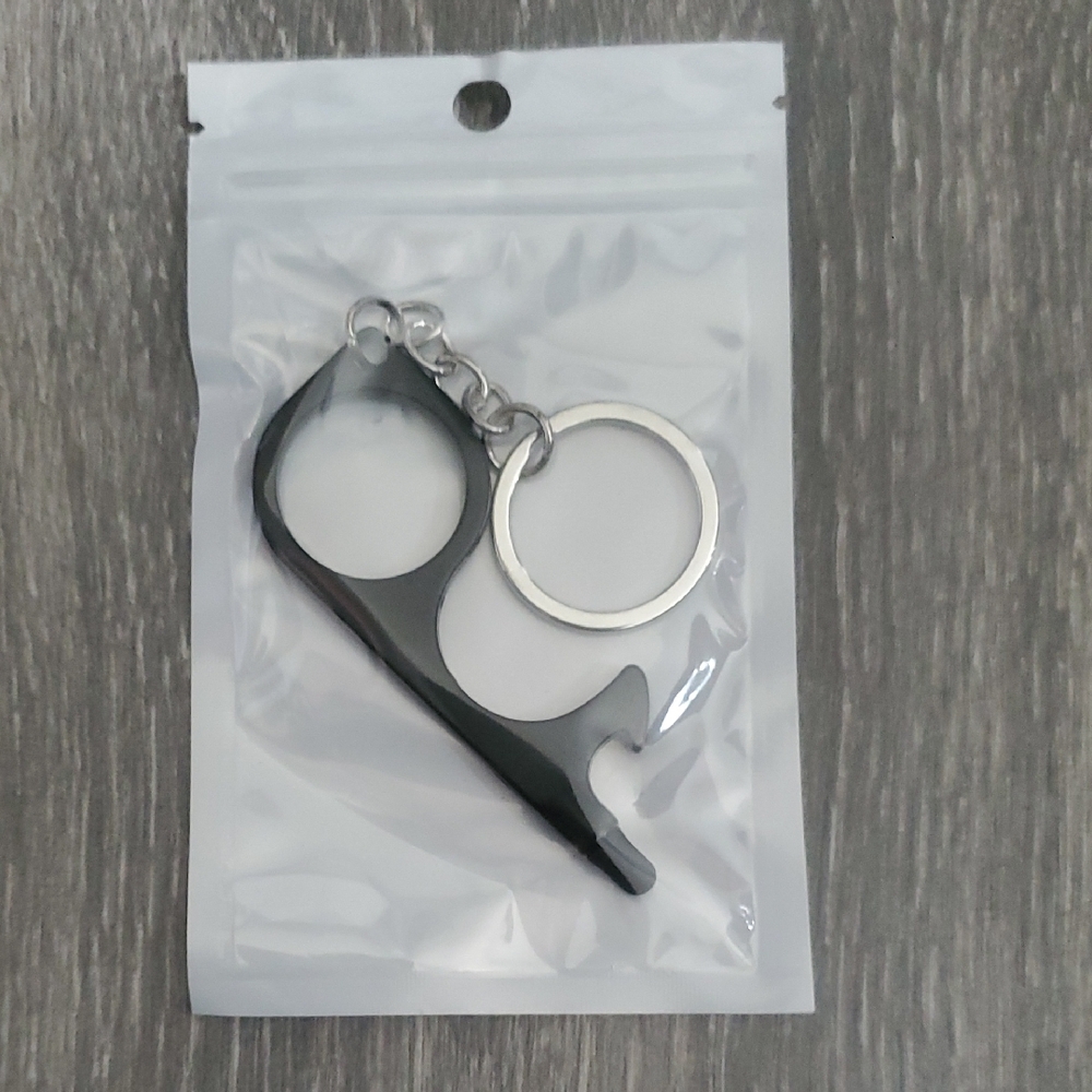 Black No-Contact Keychain Tool - Touch-Free Door Opener & Stylus